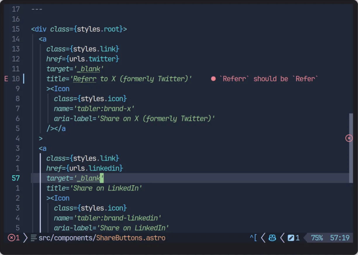 Screenshot of typos-lsp on Neovim
